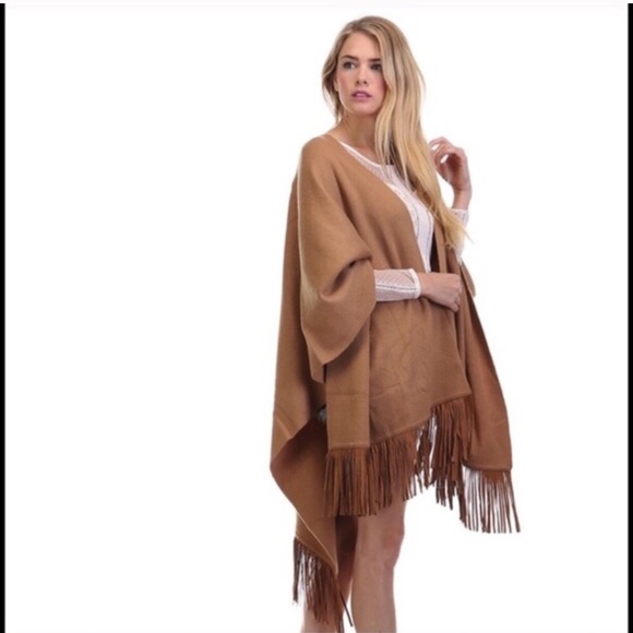 3x Host Pick * Tan Fringed Poncho - Picture 4 of 6
